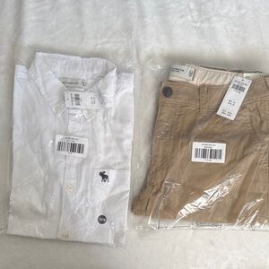 Abercrombie Kids Tan Chinos and button down shirt NWT